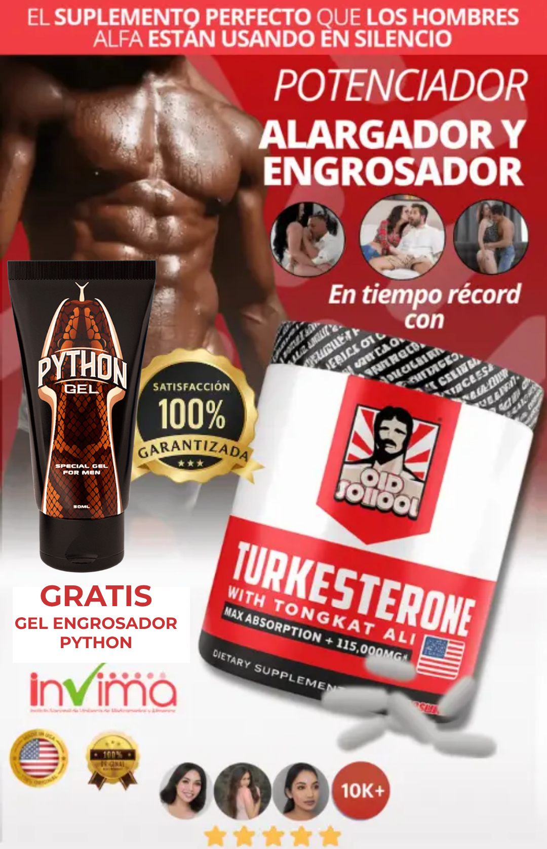 ¡SUPER COMBO ALFA! TURKESTERONE® Cápsulas con Tongkat Ali + Engrosador PYTHON GEL®