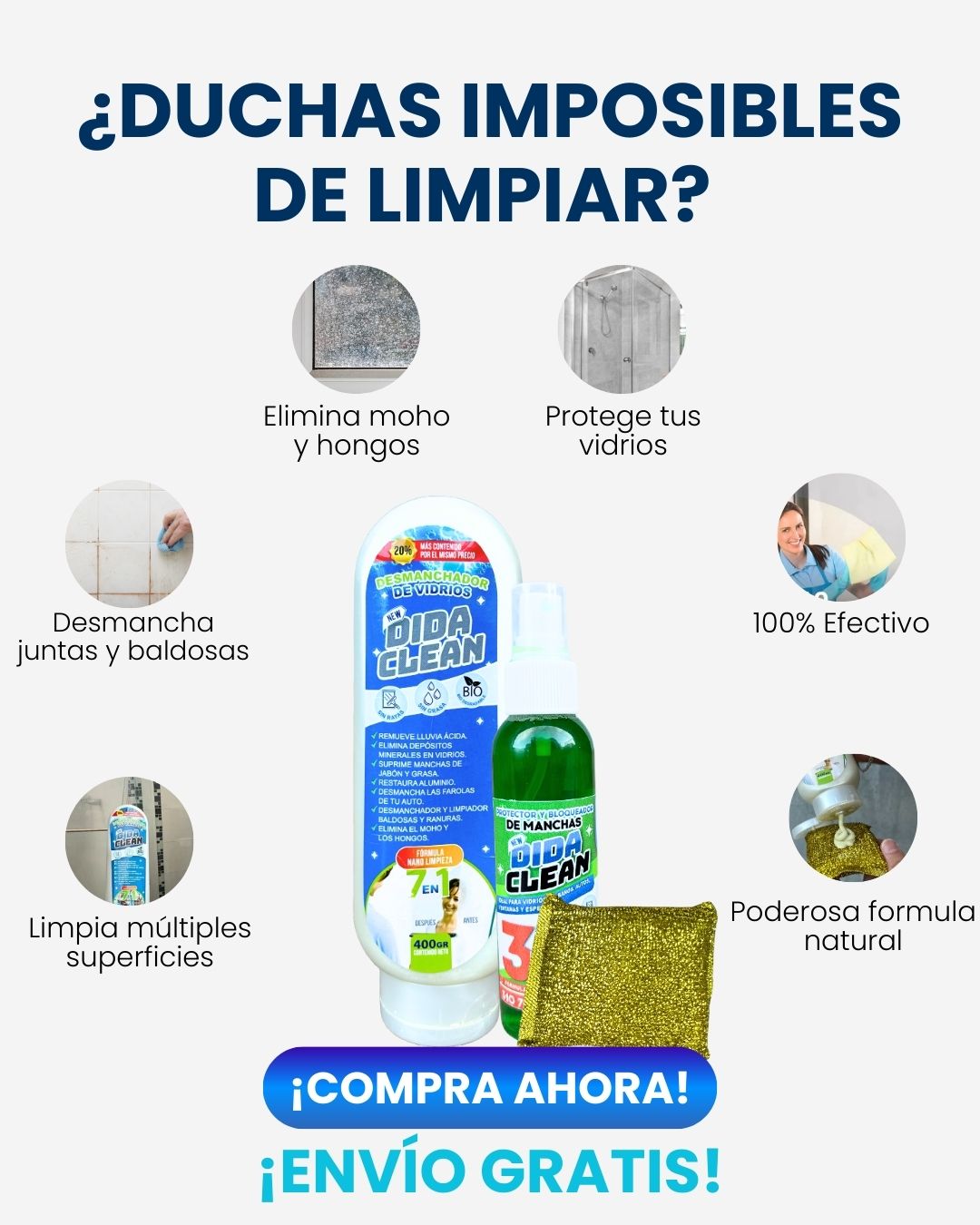 DIDA CLEAN® Limpia vidrios con manchas, al instante y sin esfuerzo